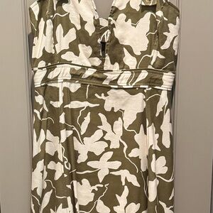 Tanya Taylor Strapless Olive and White Dress